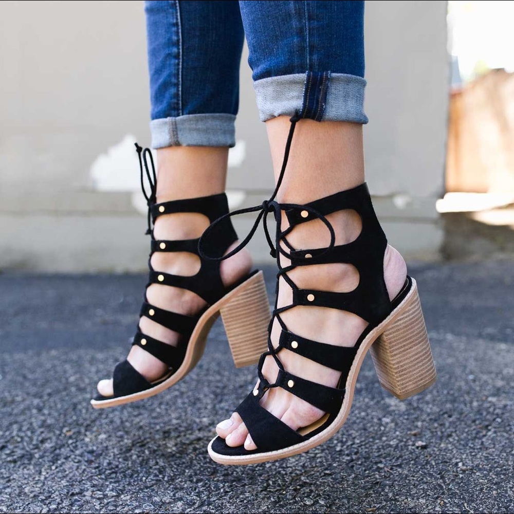 Dolce Vita Black Lyndon Lace Up Heeled Sandal